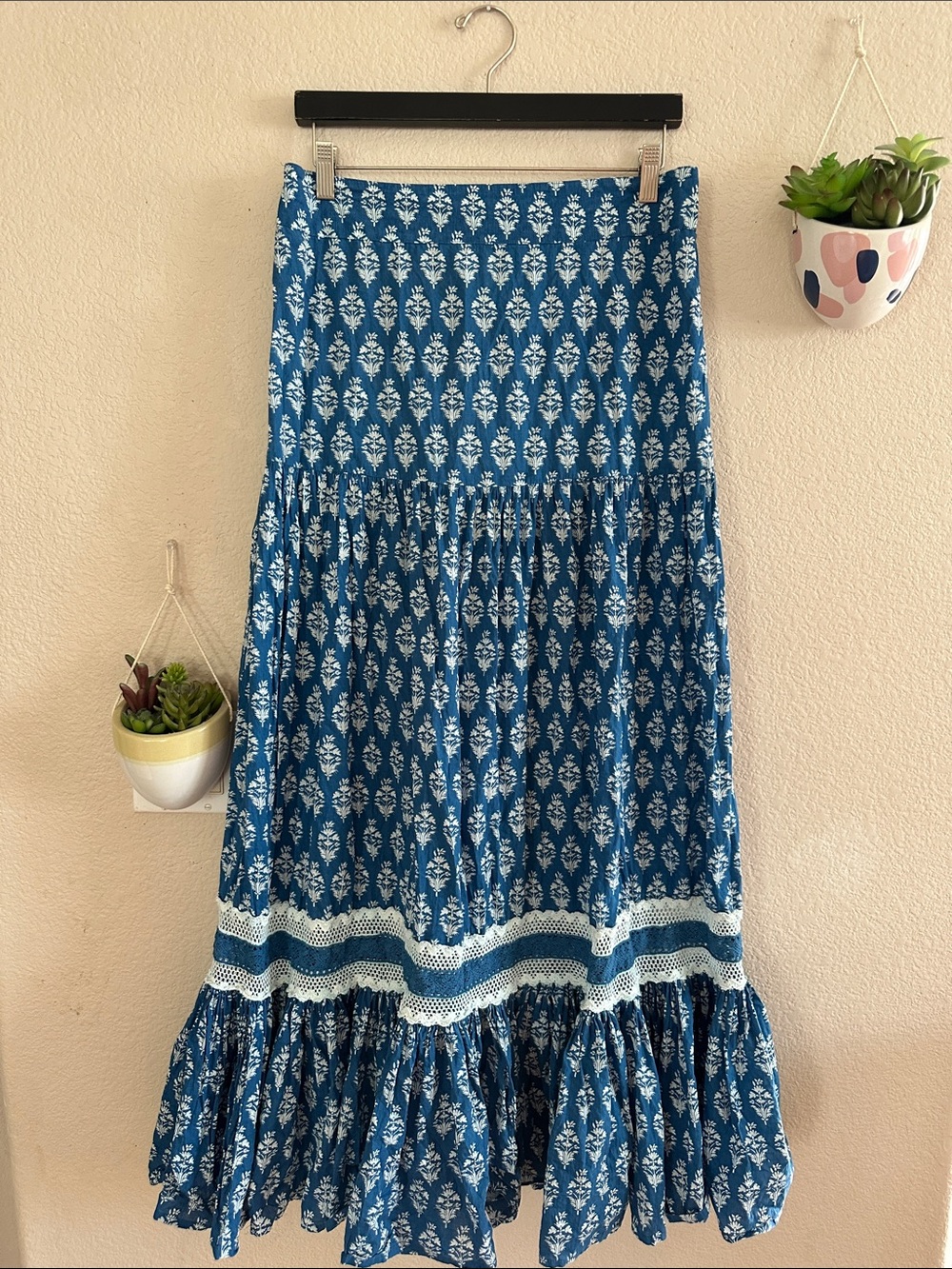 Solitaire Paisley Boho Cottagecore Hippie Maxi Skirt Tier Large